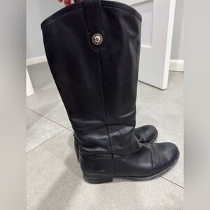Frye Melissa Lug Black Leather Heeled Boots size 10 B extended calf
